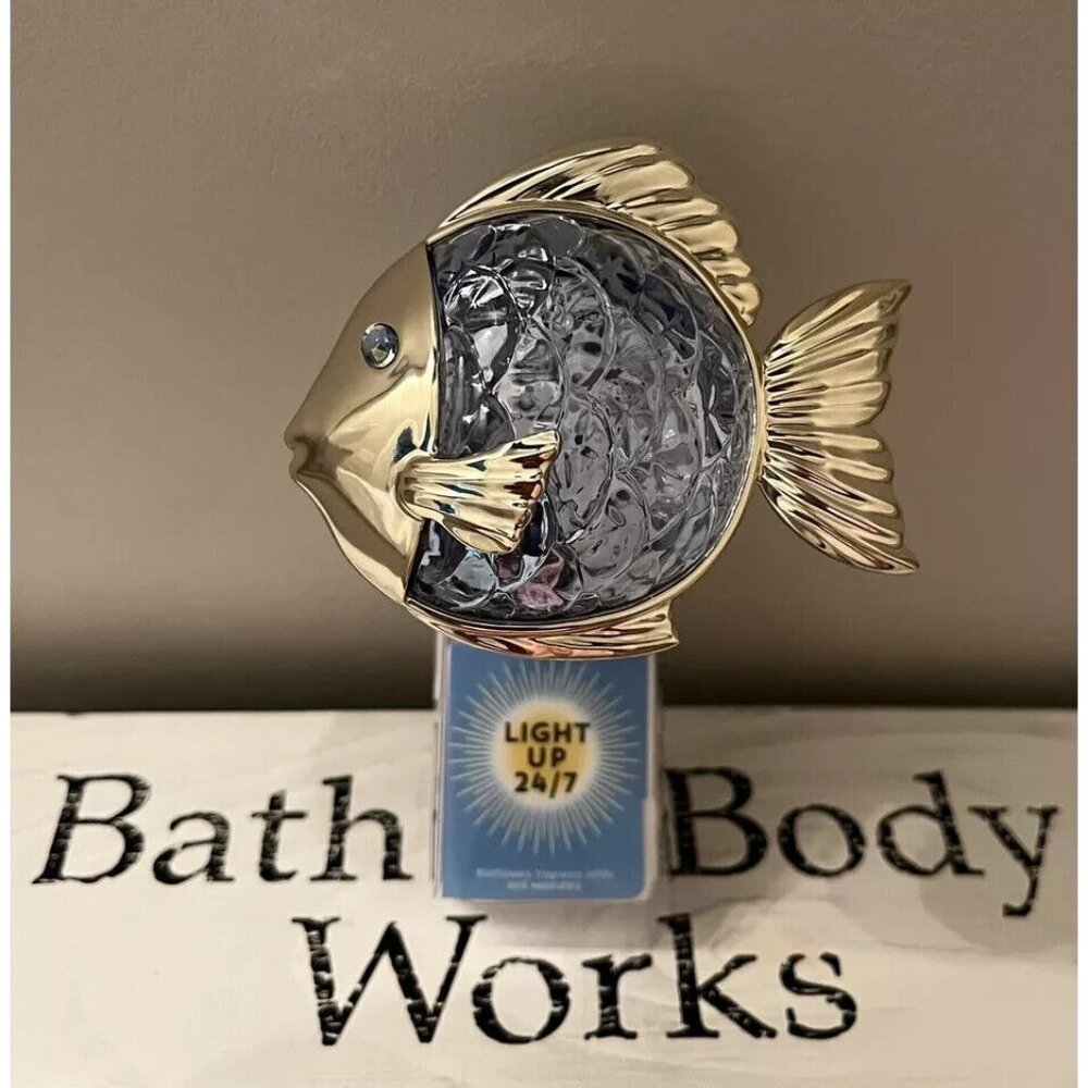 Bath Body Works Fiber Optic FISH Nightlight Wallflowers Fragrance Plug BLUE GOLD
